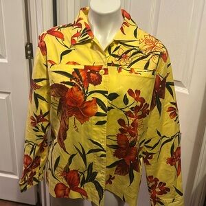 NWOT iOS Yellow Tropical designer Floral Jacket Size L